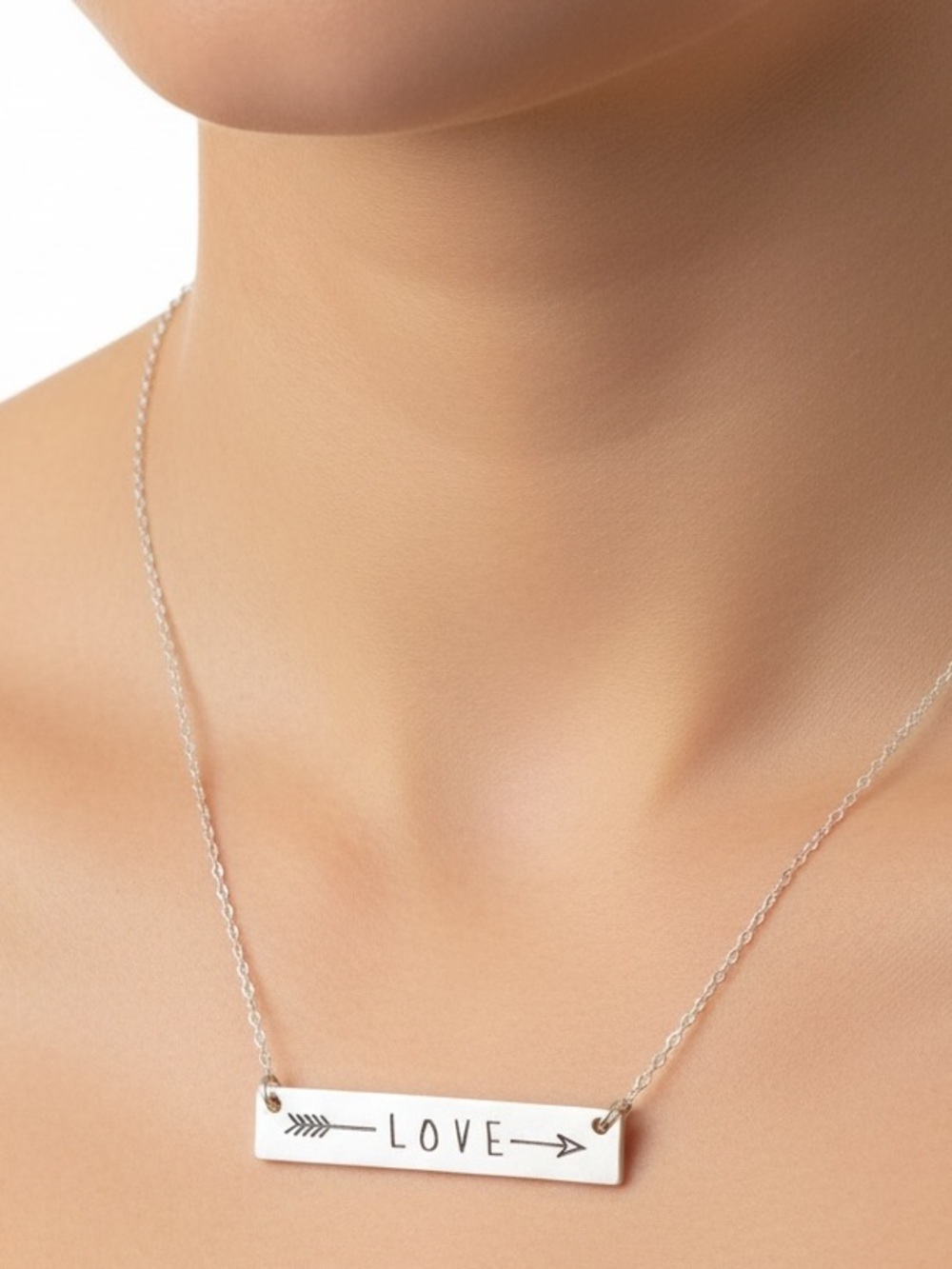 Silver 'Love' Bar Arrow Cupid Necklace NWT